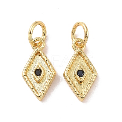 Rack Plating Brass Micro Pave Black Cubic Zirconia Charms ZIRC-C042-13G-1