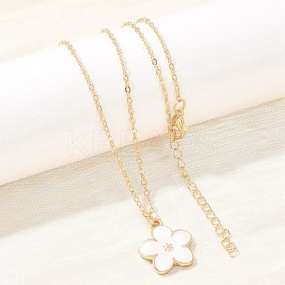 Alloy Enamel White Flower Pendant with Iron Chain Necklaces for Women NJEW-A066-04G-1