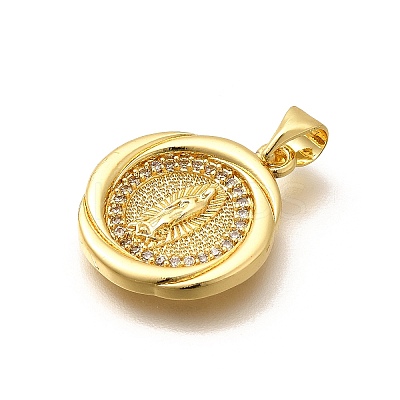 Religion Themed Rack Plating Brass Micro Pave Cubic Zirconia Pendants KK-L226-007G-02-1