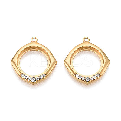 304 Stainless Steel and Crystal Rhinestone Rhombus Pendants STAS-T072-64G-1