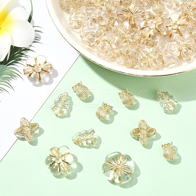 60G 6 Styles Metal Enlaced Transparent Acrylic Beads MACR-YW0003-43-1