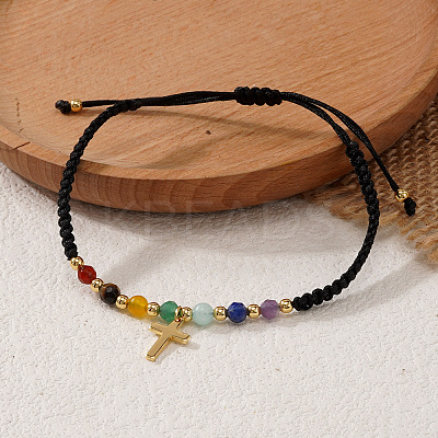 Brass Cross Charm Braided Bracelets WW9232-1