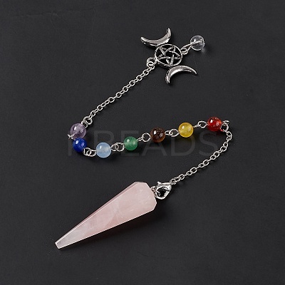 Natural Rose Quartz Hexagonal Pointed Cone Dowsing Pendulum Pendants G-G983-05P-02-1