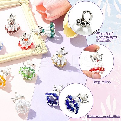 10 Colors Glass Seed Beaded Angel Pendants PALLOY-CJ00089-1