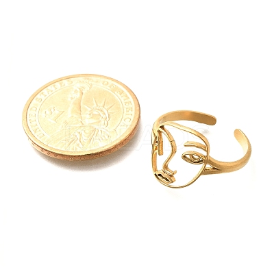Hollow Human Face 304 Stainless Steel Open Cuff Rings for Women RJEW-M046-03G-1