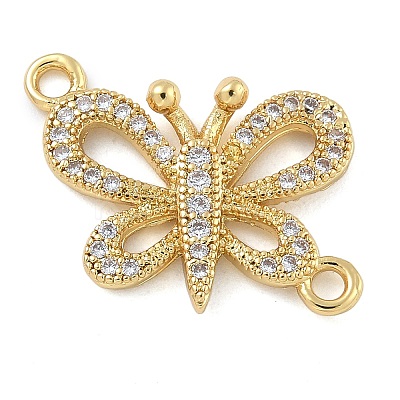Rack Plating Brass Micro Pave Clear Cubic Zirconia Butterfly Connector Charms KK-A234-077G-1