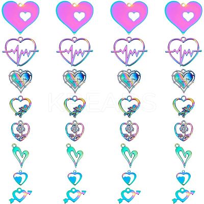 32Pcs 8 Style  Valentine's Day Ion Plating(IP) 201 Stainless Steel & Alloy Pendants STAS-UN0039-03-1