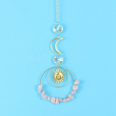 Glass & Brass Pendant Decorations HJEW-PW0002-12A-1