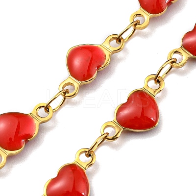 Ion Plating(IP) Golden 304 Stainless Steel Heart Link Chain Necklaces NJEW-E098-02G-1
