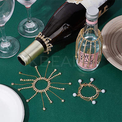 4Pcs Brass & Iron Rhinestone Wine Glass Charms HJEW-OC00280-1
