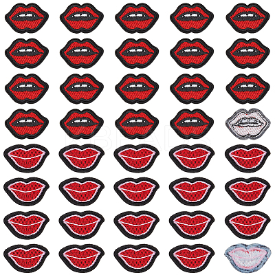 40Pcs 2 Styles Lip Polyester Computerized Embroidery Cloth Iron on/Sew on Patches DIY-GF0012-58-1