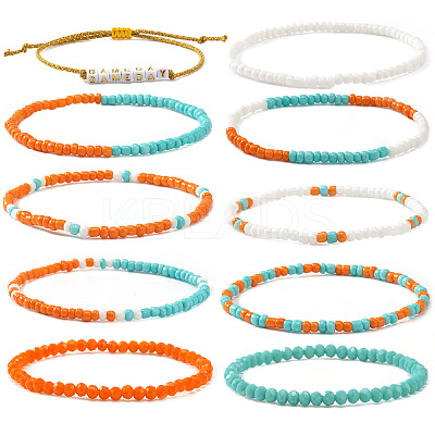 10Pcs Glass Seed Bead & Glass Stretch Bracelets ZB7764-4-1