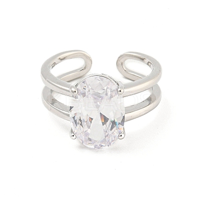 Oval Brass Micro Pave Clear Cubic Zirconia Open Cuff Rings RJEW-G309-37P-1