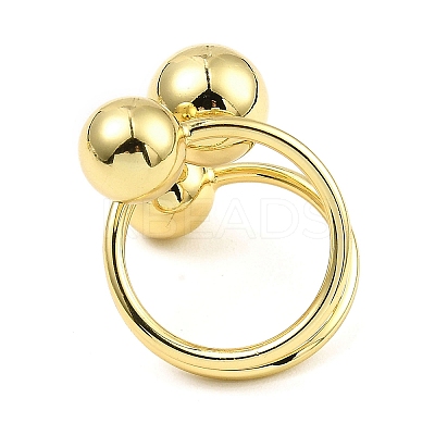 Rack Plating Brass Round Ball Beded Open Cuff Rings RJEW-D009-02G-1