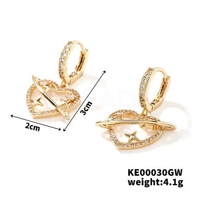 Sweet Cool Minimalist Love Heart Planet Brass Cubic Zirconia Hoop Earrings OC6565-1-1