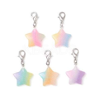 10Pcs Glitter Star Opaque Resin Pendant Decorations HJEW-JM02875-1