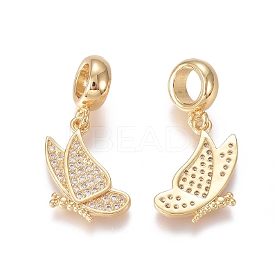 Brass Micro Pave Clear Cubic Zirconia European Dangle Charms ZIRC-I036-23G-1