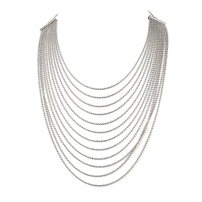 304 Stainless Steel Ball Chain Multi Layered Necklaces for Women NJEW-G194-02P-1