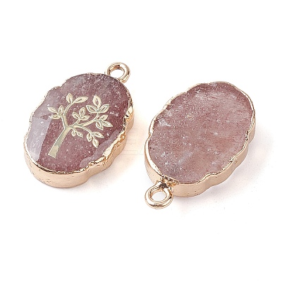 Natural Strawberry Quartz Oval Pendants G-C102-07G-04-1