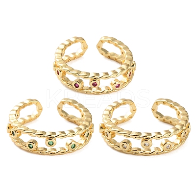 Rack Plating Brass Micro Pave Cubic Zirconia Open Cuff Rings for Women RJEW-U026-03G-01-1