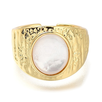 Rack Plating Brass Shell Open Cuff Rings for Women RJEW-M022-08G-1