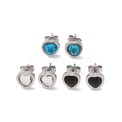 3 Pairs 3 Colors 304 Stainless Steel Heart Stud Earrings for Women EJEW-K279-07P-01-1
