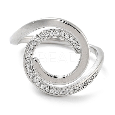 Rack Plating Brass Micro Pave Cubic Zirconia Open Cuff Rings for Women RJEW-Z059-31P-1