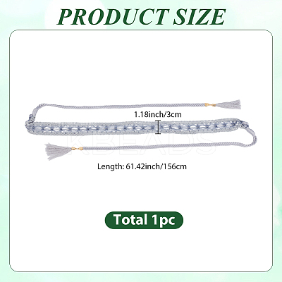 1Pc Cotton and Linen Flower Lace Tassel Waist Belly Belts AJEW-GF0012-32A-1