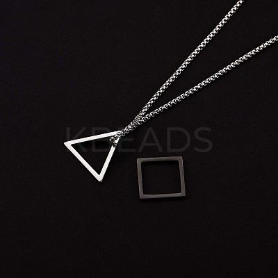 304 Stainless Steel Triangle & Rhombus Pendant Necklace with Box Chains JN1045B-1