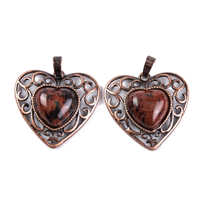 Natural Mahogany Obsidian Peach Love Heart Pendants G-G158-01-07-1
