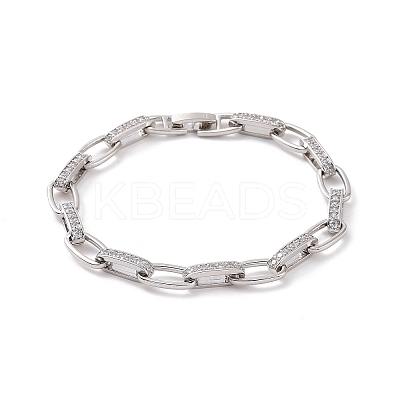 Clear Cubic Zirconia Oval Link Chain Bracelet BJEW-E015-01P-1