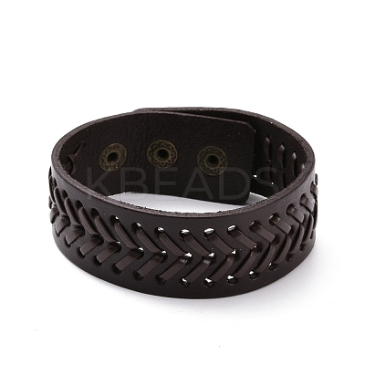 Vintage Cowhide Leather Braided Cord Bracelet for Men BJEW-A039-02B-1