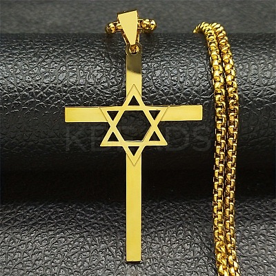 304 Stainless Steel Cross with Star of David Pendant Necklaces FS-WG66E8B-02-1