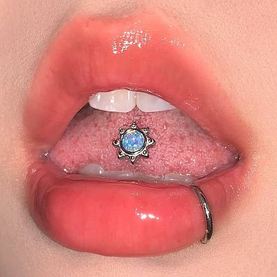 Sun 316L Surgical Stainless Steel with Synthetic Opal Tongue Rings FS-WGFD6E3-11-1