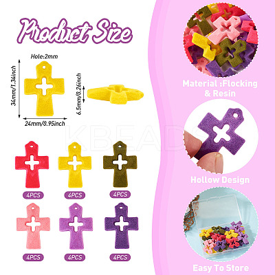 24Pcs 6 Colors Flocking Resin Hollow Pendants RESI-TA0002-76-1
