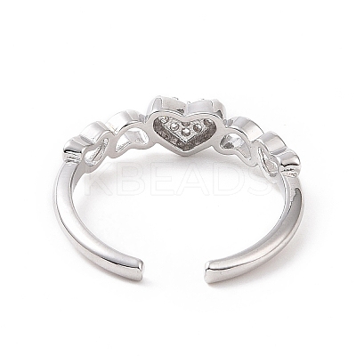 Clear Cubic Zirconia Heart Open Cuff Ring RJEW-E072-22P-1