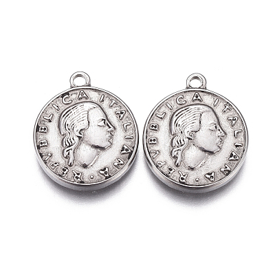 Tarnish Resistant 304 Stainless Steel Coin Pendants STAS-F207-09P-1