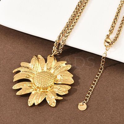 304 Stainless Steel Sunflower Pendant Wheat Chain Necklaces NJEW-P344-02G-1