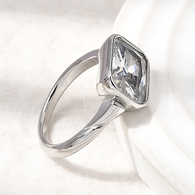 304 Stainless Steel Pave Single Cubic Zirconia Finger Rings for Women RJEW-K316-05P-1