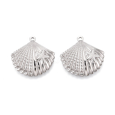 304 Stainless Steel Shell Shape with Starfish Pendants STAS-T069-45P-1