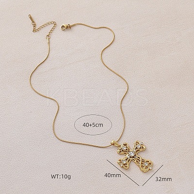 Vintage 304 Stainless Steel with Clear Glass Hollow Cross Pendant Necklaces for Women LS-MR8108-1
