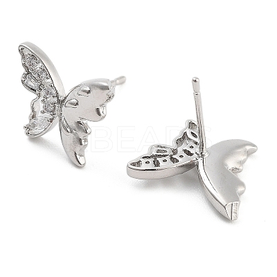 Butterfly Brass Pave Clear Cubic Zirconia Stud Earrings for Women EJEW-S216-03P-1