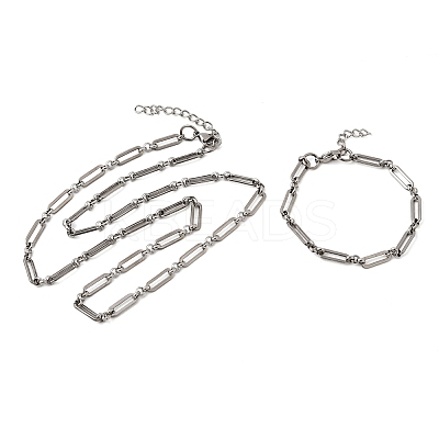 304 Stainless Steel Paperclip Chains Bracelet & Necklace Jewelry Sets SJEW-L199-21P-1