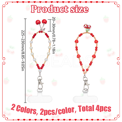 4Pcs 2 Style Glass & Acrylic Mobile Straps HJEW-HY00113-1