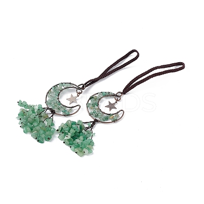 Natural Green Aventurine Moon with Chips Tassel Pendant Decorations G-L524-07R-B06-1