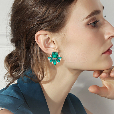 4 Pairs 4 Color Glass Flower Stud Earrings with Crystal Rhinestone EJEW-AN0002-57-1