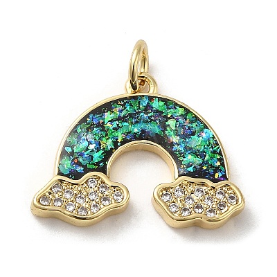 Rack Plating Brass Micro Pave Cubic Zirconia with Synthetic Opal Pendants KK-D088-28G-1