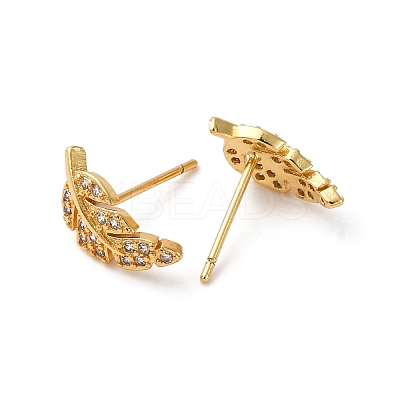 Clear Cubic Zirconia Feather Stud Earrings EJEW-P196-15G-1-1