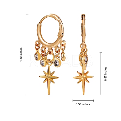 Star Brass Dangle Huggie Hoop Earrings EJEW-SW00001-06-1