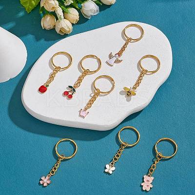 8Pcs Alloy Enamel Pendants Keychain KEYC-SW00003-02-1
